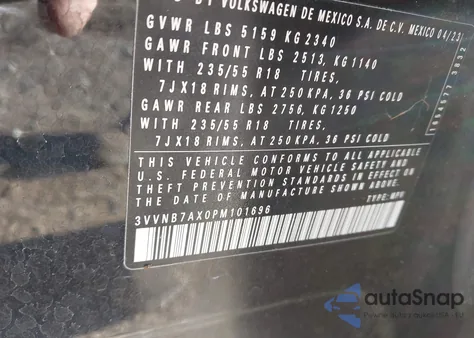 2023 Volkswagen Tiguan 2.0T Se z USA, uszkodzony, nr VIN 3VVNB7AX0PM101696